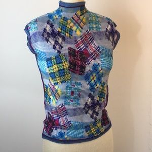 Vintage beaded crinkle sleeveless top. Unique!